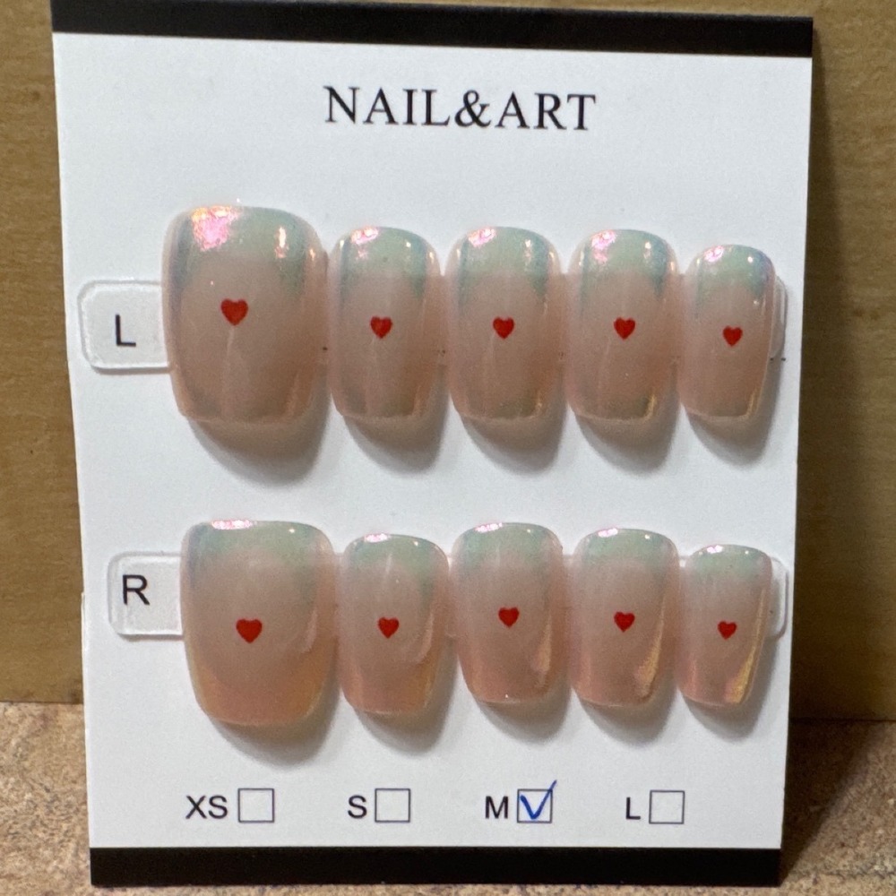 Shiny Short Square Press On Nails With‎ Heart Design